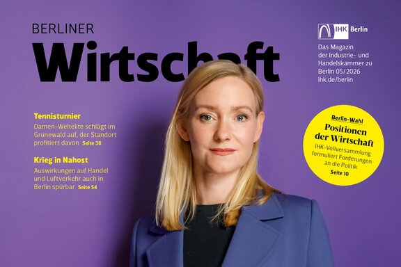 Zu sehen ist das Cover der Mai-Ausgabe der Berliner Wirtschaft.