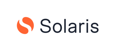 Zu sehen ist der Schriftzug "Solaris" und ein runder orangener kreis, mit einem dunken "S". Es handelt sich um das Logo der Firma Solaris SE.