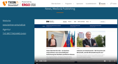 Die Darstellung des Preisträgers auf der Webseite des TYPO3 Awards