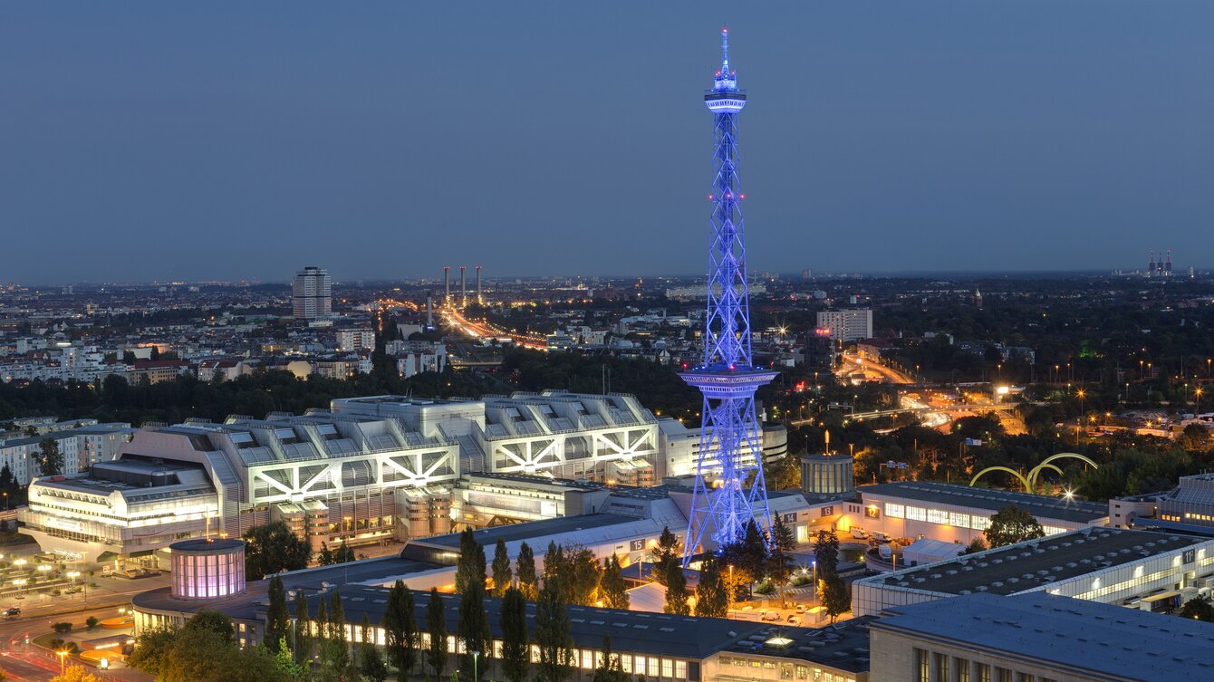 Panoramabild mit Funkturm, Messe Berlin und dem ICC.