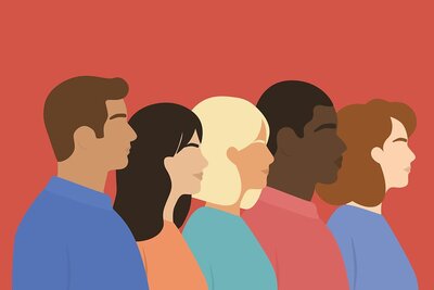Illustration mit Menschen unterschiedlicher Ethnien