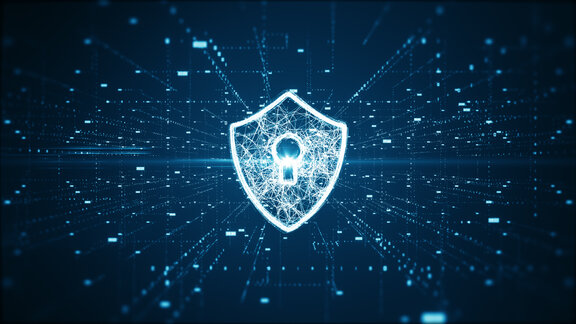 Schloss aus Daten vor einem blauen Hintergrund