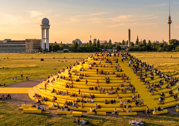 Temporäre Architektur auf dem Tempelhofer Feld: Das Konzept setzt auf offene Stadträume als Orte für Begegnung.