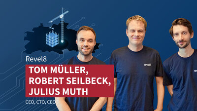 Foto der Gründer von Revel8, Tom Müller, Robert Seilbeck und Julius Muth.