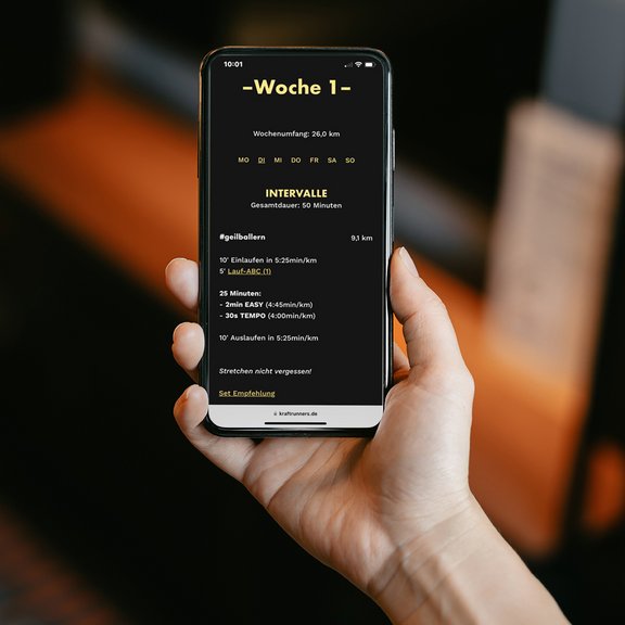 Trainingsplan auf einem Smartphone, Woche 1